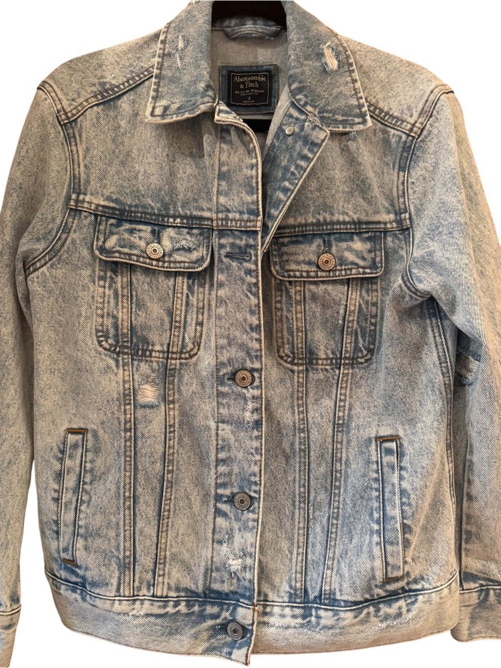 Abercrombie & Fitch Light Acid Wash Distressed Denim Jacket – Size Small
